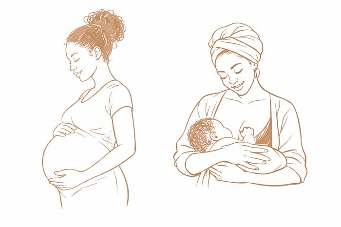 Illustration of women through pregnancy and postpartum